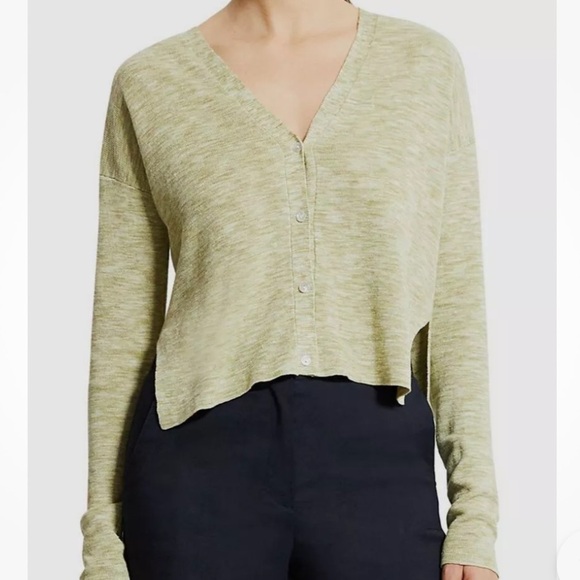 Theory Women's Green Hanalee Space Dye Linen Blend Cardigan Sweater - Picture 2 of 10